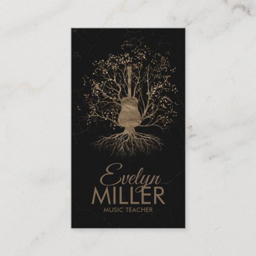 Gold Guitar Music Tree on black marble Business Card