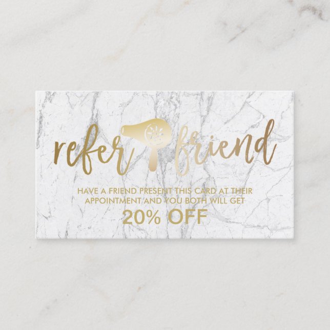 Gold Hair Dryer Modern Marble Salon Referral (Front)