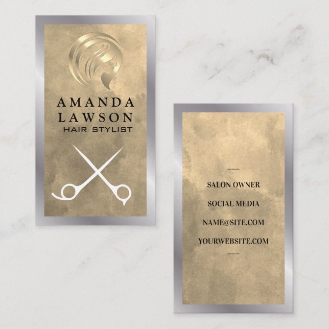 Gold Hair Salon Logo | Scissors Business Card (Front/Back)