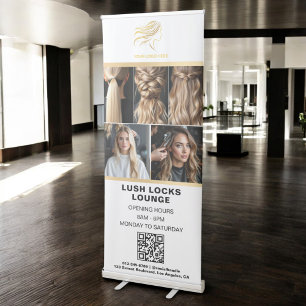 Gold Hair Salon QR Code Business Logo Photo Retractable Banner