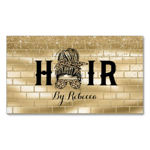 Gold Hair Stylist Magnetic Business Card