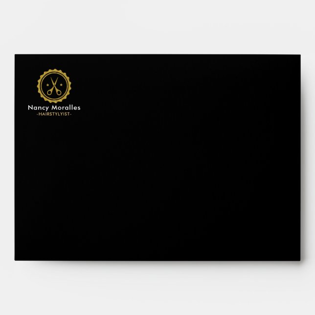 Gold Hairstylist Circle & Scissors Logo Envelope (Front)