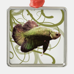 Gold Half-moon Betta Siamese Fighting Fish Metal Ornament