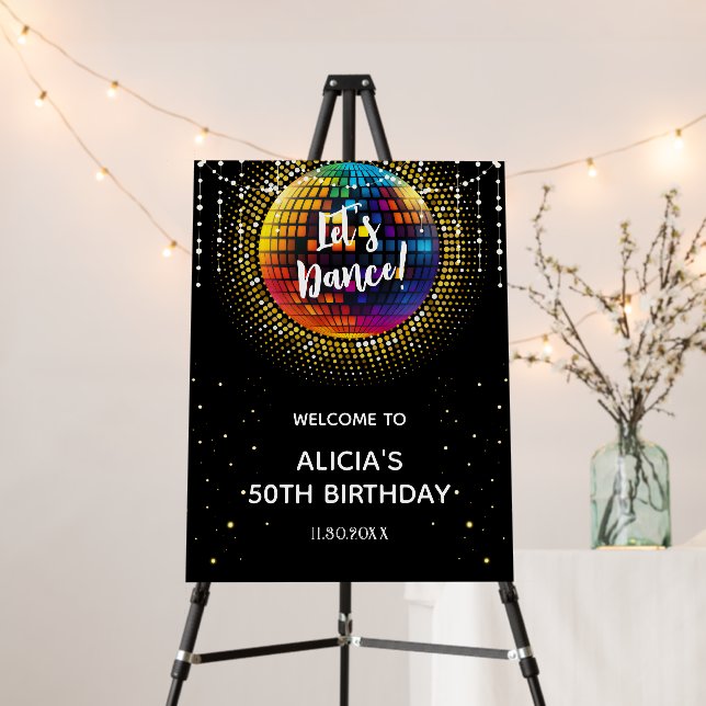 Gold Halftone Colorful Disco Ball Birthday Party Foam Board (In Situ (Stand))