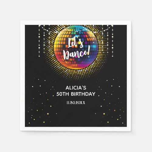 Gold Halftone Colorful Disco Ball Birthday Party Napkins