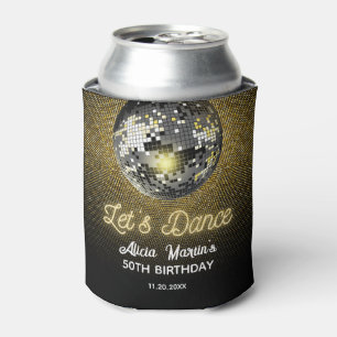 Gold Halftone Disco Ball Let's Dance Birthday Can Cooler
