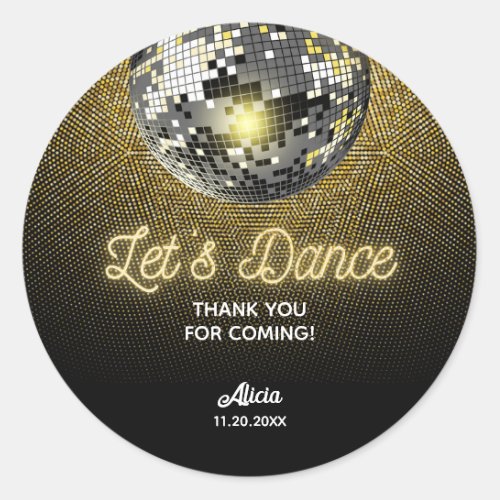 Gold Halftone Disco Ball Lets Dance Birthday Classic Round Sticker