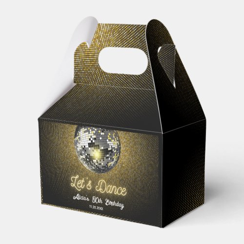 Gold Halftone Disco Ball Lets Dance Birthday Favor Boxes