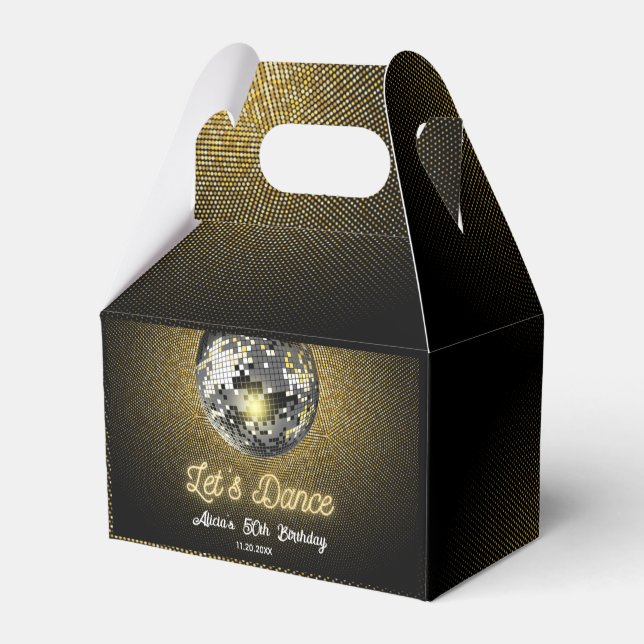 Gold Halftone Disco Ball Let's Dance Birthday Favor Boxes (Back Side)