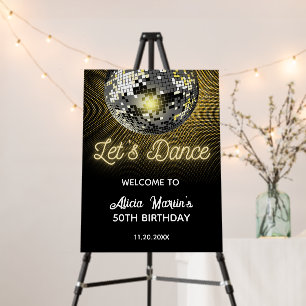 Gold Halftone Disco Ball Let's Dance Birthday Foam Board