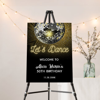 Gold Halftone Disco Ball Let's Dance Birthday Foam Board