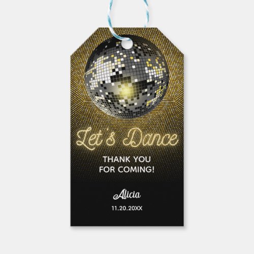 Gold Halftone Disco Ball Lets Dance Birthday Gift Tags