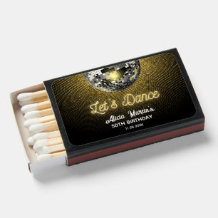 Gold Halftone Disco Ball Let's Dance Birthday Matchboxes