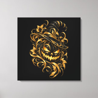 Gold Halloween Pumpkin Wrapped Canvas Print