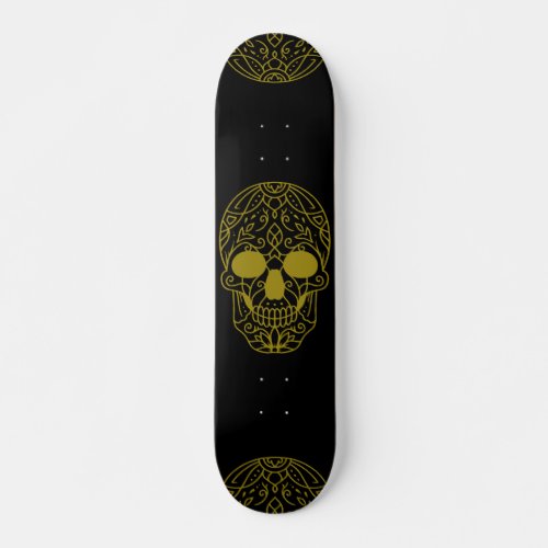 Gold Halloween Sugar Skull Skateboard