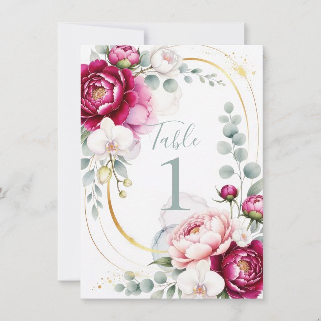 Gold Halo Garden Peonies & Orchids Floral Wedding  Invitation (Front)
