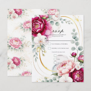 Gold Halo Garden Peonies & Orchids Floral Wedding Invitation
