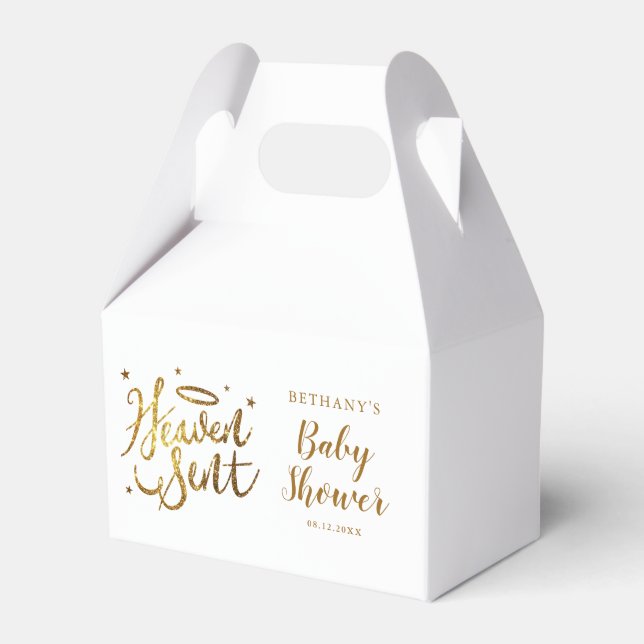 Gold Halo Heaven Sent Baby Shower Favor Boxes (Front Side)