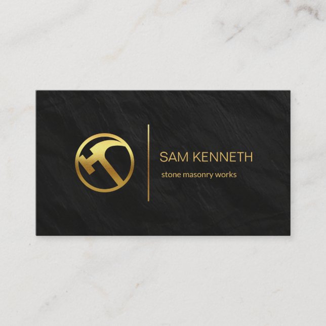 Gold Hammer Black Granite Texture Builder Mason Business Card (Front)