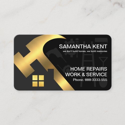 Gold Hammer Rooftop Floating Handyman Tools Business Card