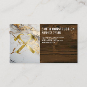 Gold Hammers Logo   Wood Background Business Card