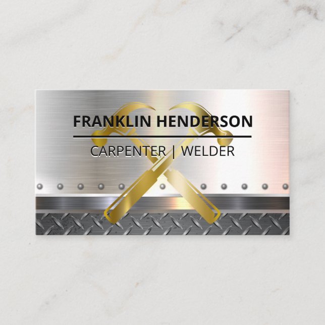 Gold Hammers | Metal | Rivets Business Card (Front)
