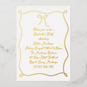 Gold Hand Drawn Bow Photo Graduation Party Foil Invitation