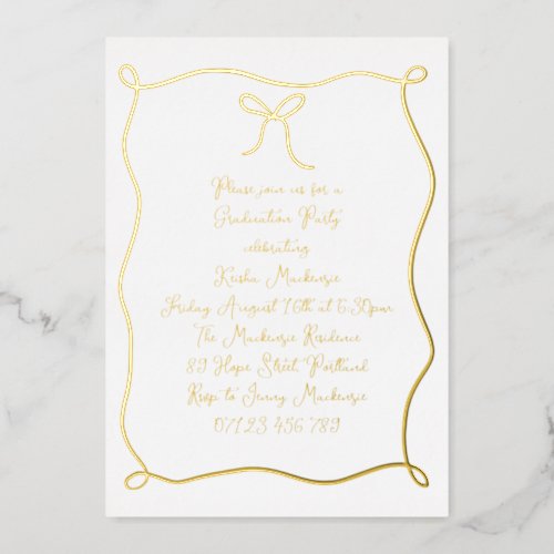 Gold Hand Drawn Bow Photo Graduation Party Foil Invitation