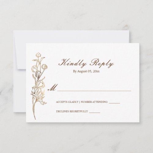 Gold Hand Drawn Delicate Flowers RSVP Card