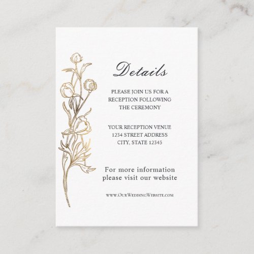 Gold Hand Drawn Delicate Flowers Wedding Enclosure Card