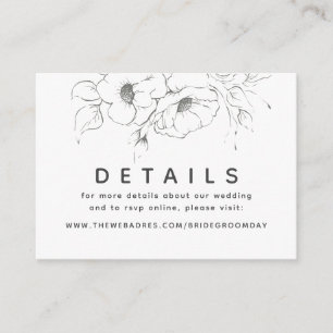 Gold Hand Drawn Flowers Wedding Details Enclosure Card