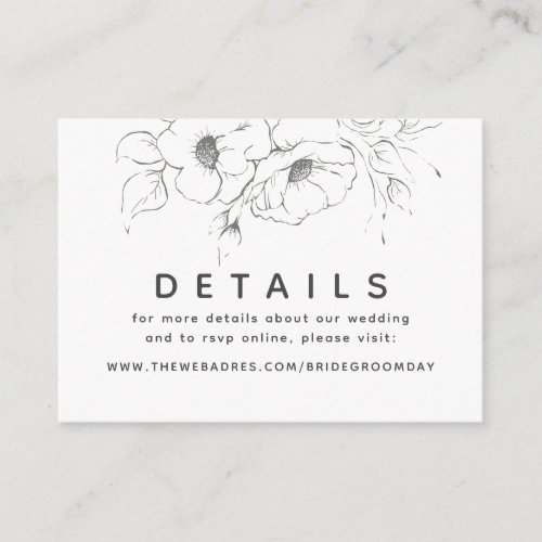 Gold Hand Drawn Flowers Wedding Details Enclosure Card