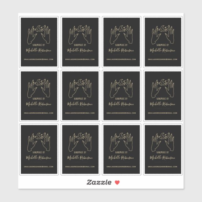 Gold Hand-drawn Moon Script Name Handmade By  Sticker (Sheet)