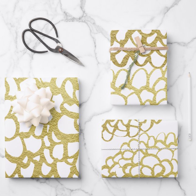 Gold Hand-drawn Petal Pattern Wedding Wrapping Paper Sheets (Front)