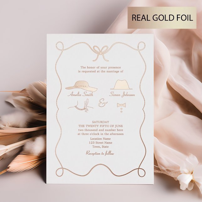 Gold Hand Drawn Wedding Foil Invitation (Creator Uploaded)