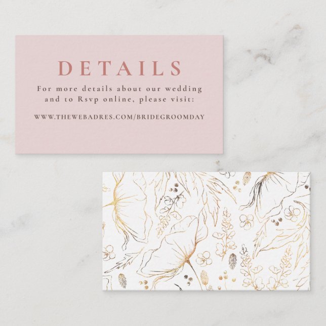 Gold Hand Drawn Wildflowers Wedding Details Enclosure Card (Front/Back)