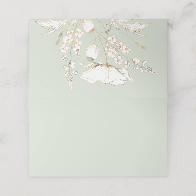 Gold Hand Drawn Wildflowers Wedding Place Card (Outside Unfolded)