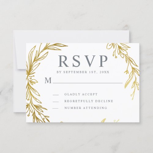 Gold Hand_drawn Wreath Wedding RSVP Card