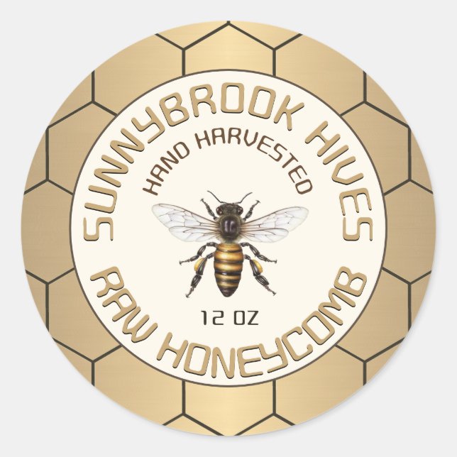 Gold Hand-Harvested Honeycomb Bee Honeycomb Label (Front)