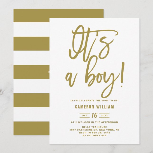 Gold Hand Lettered Baby Shower Invitation (Front/Back)