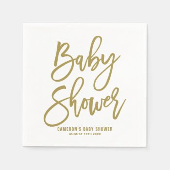 Gold Hand Lettered Baby Shower Paper Napkins by KeikoPrints at Zazzle