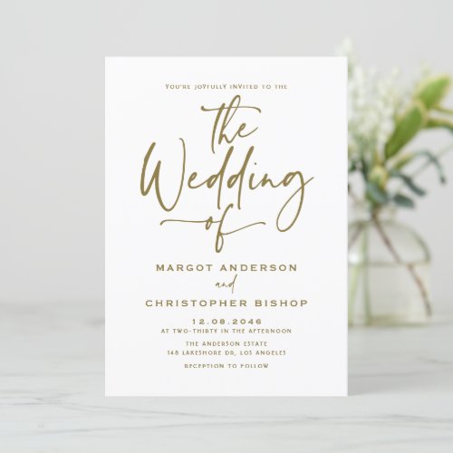 Gold Hand Lettered Calligraphy Wedding Invitation
