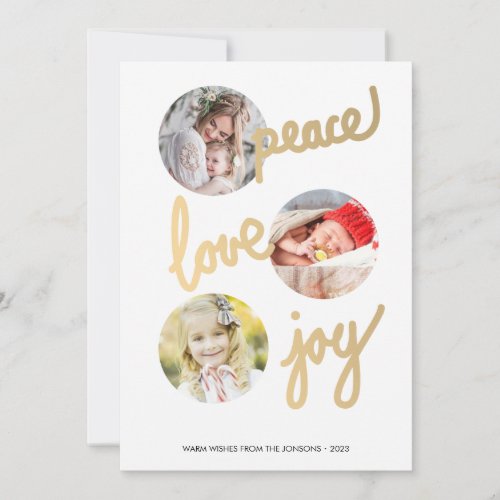 Gold Hand Lettered Holidays 3 Photo Collage Card