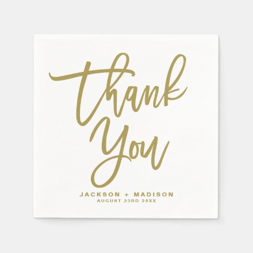 Gold Hand Lettered Script Thank You Wedding Napkins