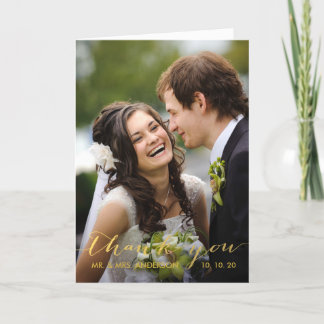 Gold Hand Lettered | Wedding Photo Thank You Card