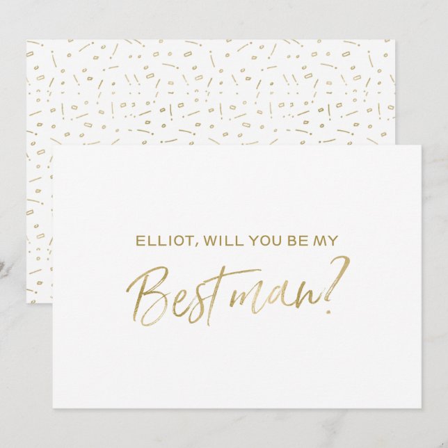 Gold Hand lettered "Will you be my best man" Invitation (Front/Back)