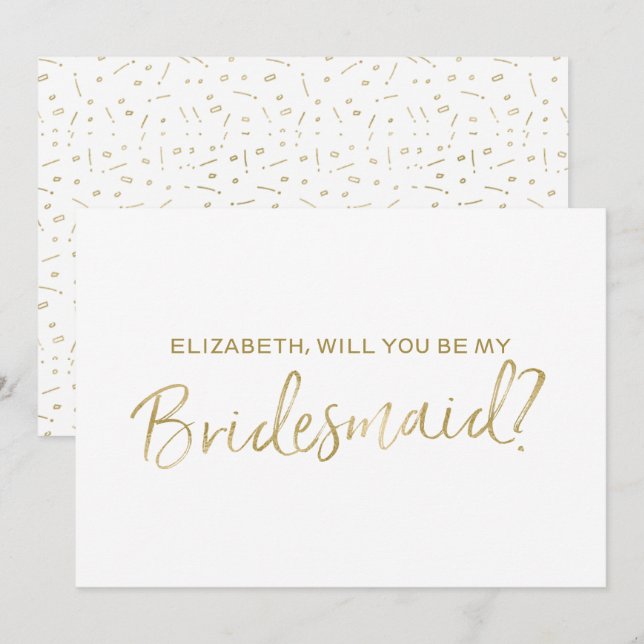 Gold Hand lettered "Will you be my bridesmaid" Invitation (Front/Back)