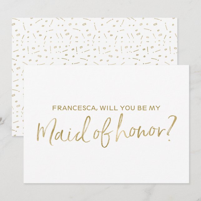 Gold Hand lettered "Will you be my maid of honor" Invitation (Front/Back)