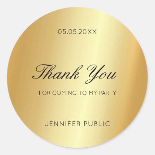 Gold Hand Script Text Thank You Glamour Template Classic Round Sticker