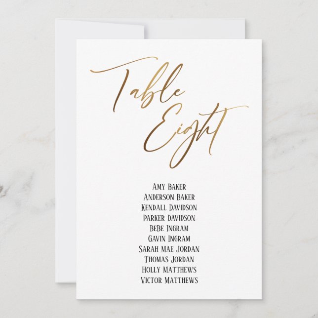 Gold Handwriting Table Eight Seating Chart (Front)